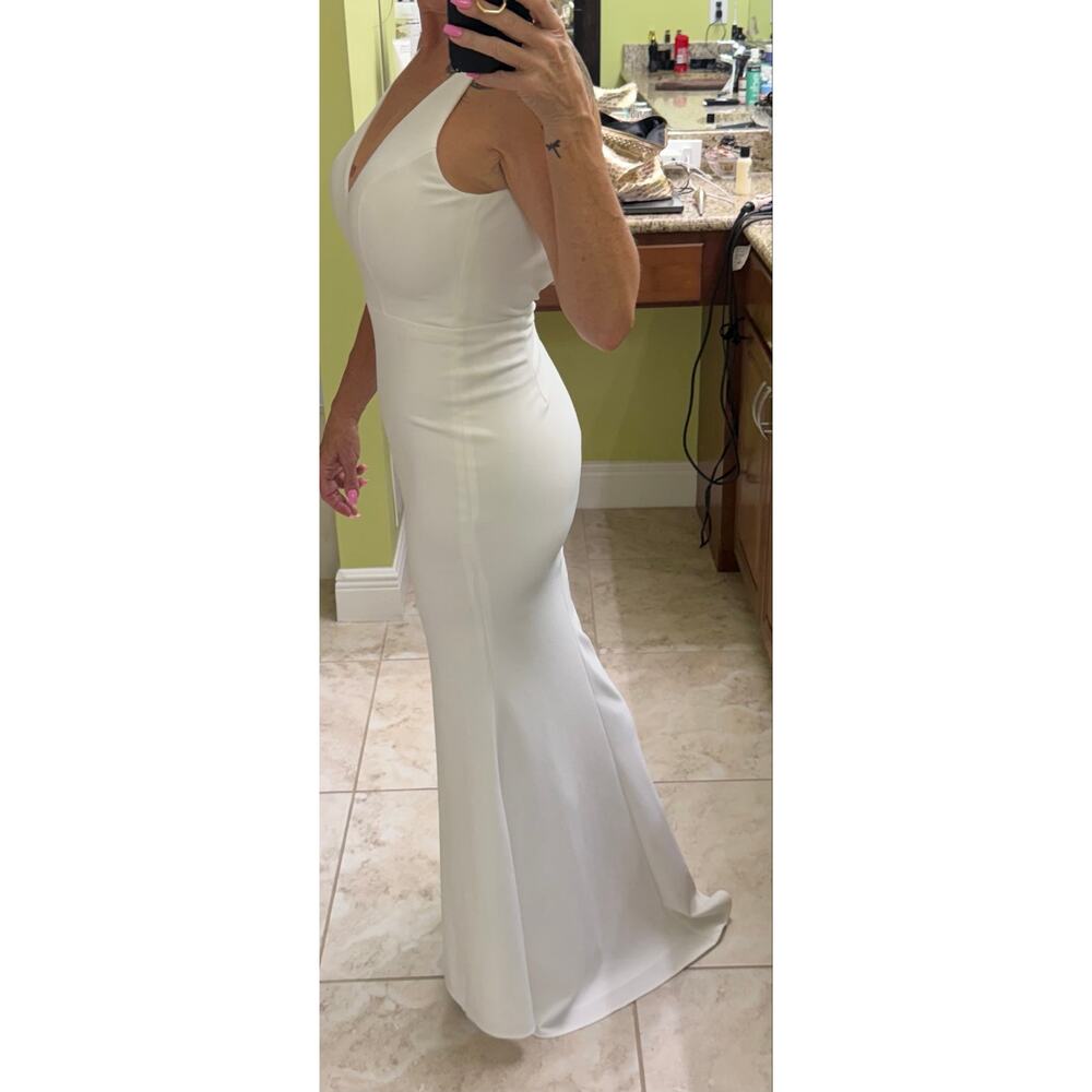 BHLDN White Mermaid Maxi Wedding Dress V-Neck Crepe Gown Size 2 - Picture 4 of 9